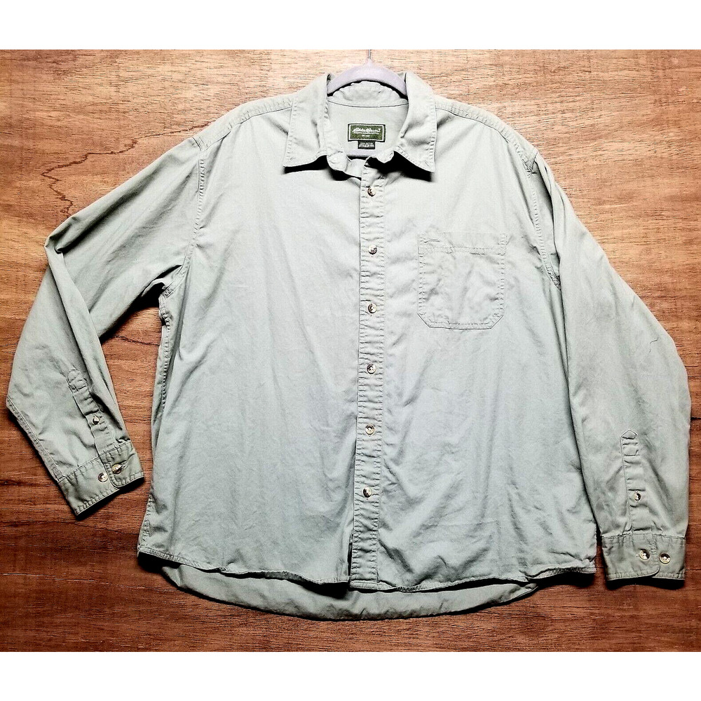 Eddie Bauer Mens XL Long Sleeve Green Button Front Cotton Shirt Gorpcore Outdoor